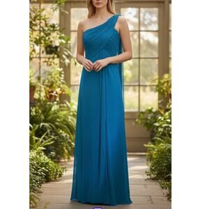 Alex Evenings One-Shoulder Empire-Waist Gown Light Blue